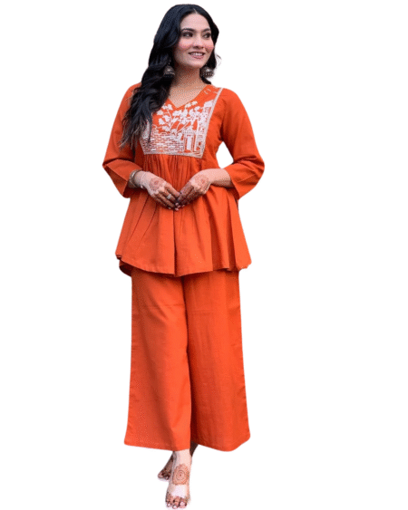 Stylish Cotton Slub Kurta Pant Set with Elegant Embroidery (XL)
